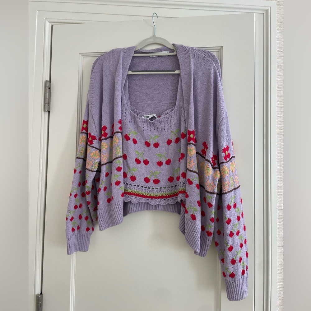 Zara Lavender Cherry Cardigan Set